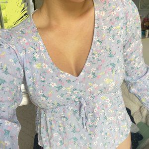lilac floral blouse